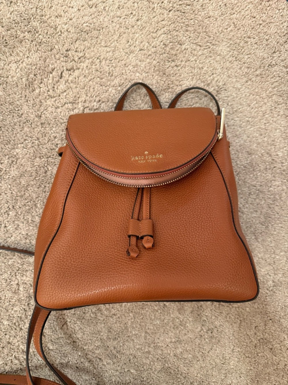 kate spade brown pebbled leather backpack with flap